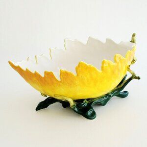 Freeform Leaf Shaped Centerpiece Bowl Embossed, Fall Autumn, Fitz & Floyd Style